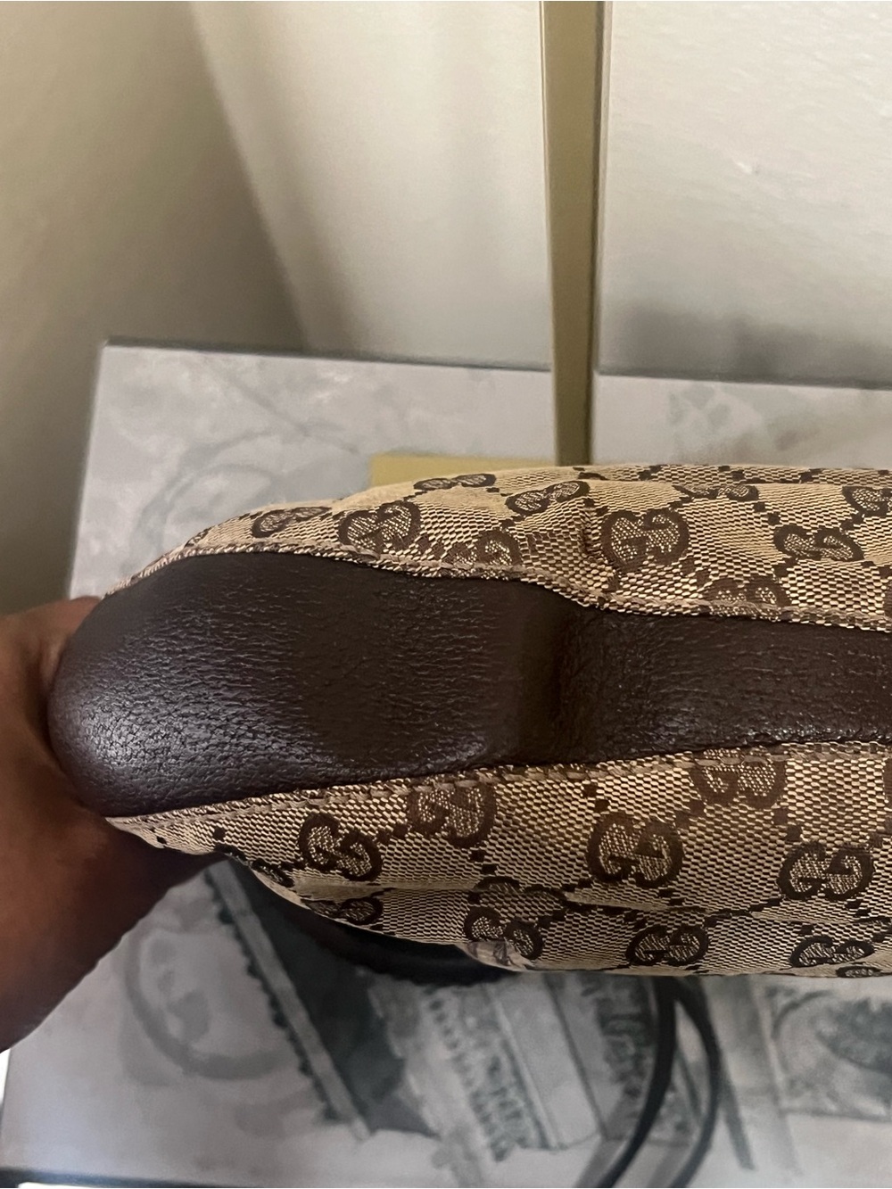 Gucci Beige Brown GG Canvas Drawstring Shoulder Bag small - Picture 8 of 16